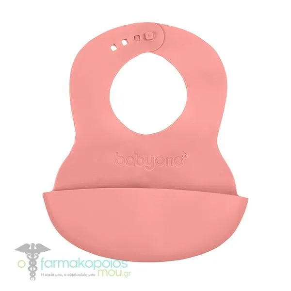 Babyono Soft With Adjustable Lock Silicone Βib 6m+, 1pc - Σομόν