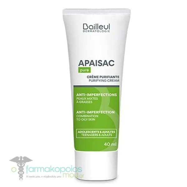 Bailleul Dermatologie Apaisac Pure Purifying Cream for Combination to Oily Skin, 40ml