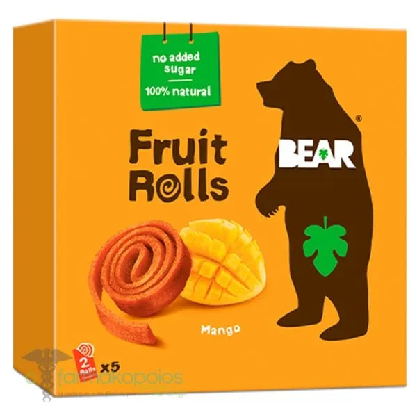 Bear Fruit Rolls Mango Αποξηραμένα Ρολά Φρούτων &amp; Λαχανικών με Μάνγκο, 5x20g