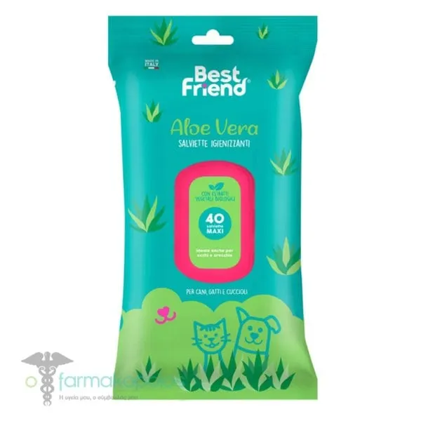 Best Friend Disinfectant Wet Wipes for Dogs & Cats with Aloe Vera, 40pcs