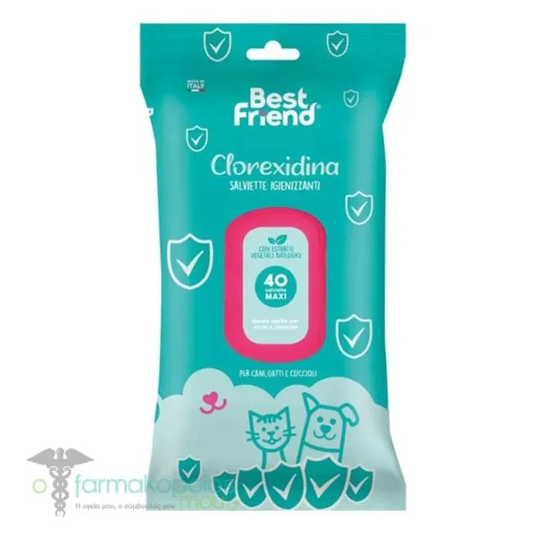 Best Friend Disinfectant Wet Wipes for Dogs & Cats with Chlorhexidine, 40pcs