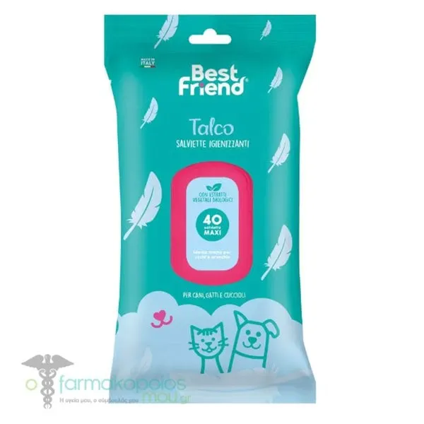 Best Friend Disinfectant Wet Wipes for Dogs & Cats with Talc, 40pcs