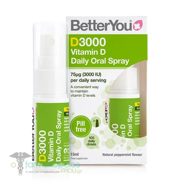BetterYou D3000 Vitamin D Daily Oral Spray, 15ml (100 doses)