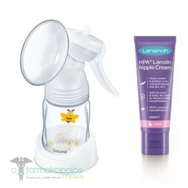 Beurer Babycare BY15 Manual Breast Pump, 1pc & Lansinoh HPA Cream for Irritable Babies, 40ml, 1set