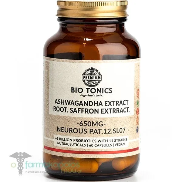Bio Tonics Ashwagandha & Root Saffron Extract 650mg, 60caps