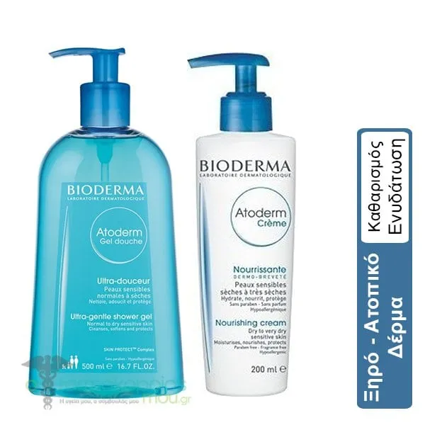 Bioderma Set Daily Care for Dry, Very Dry to Atopic Skin Atoderm Gel Douche, 500ml & Atoderm Creme, 200ml