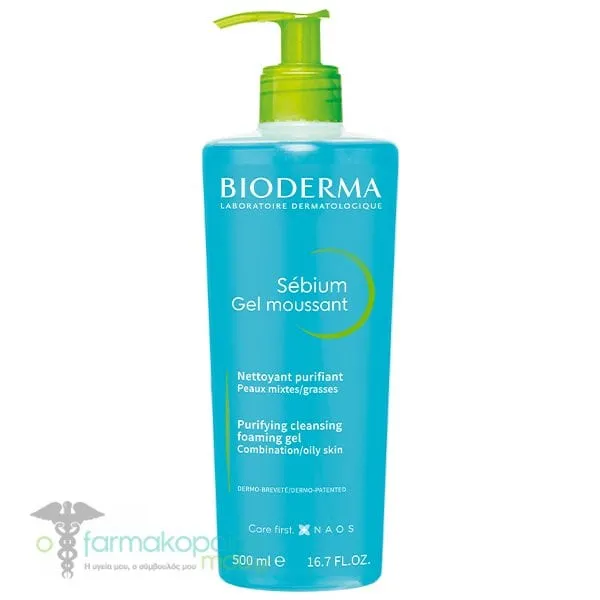 Bioderma Sebium Gel Moussant Purifying Cleansing Foaming Gel for Combination/Oily Skin, 500ml