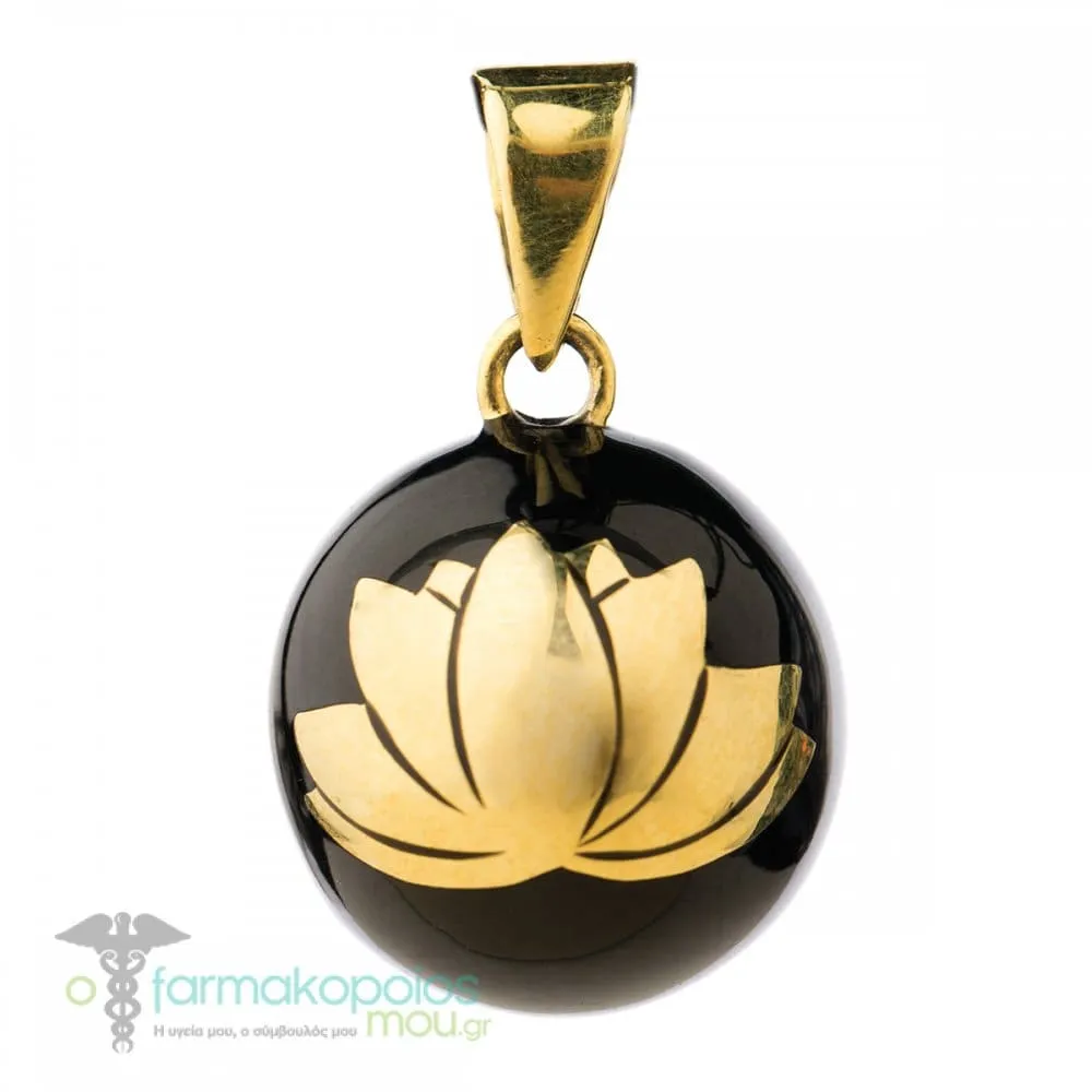 Bola Black Pregnancy Necklace with Golden Lotus Flower, 1 pc