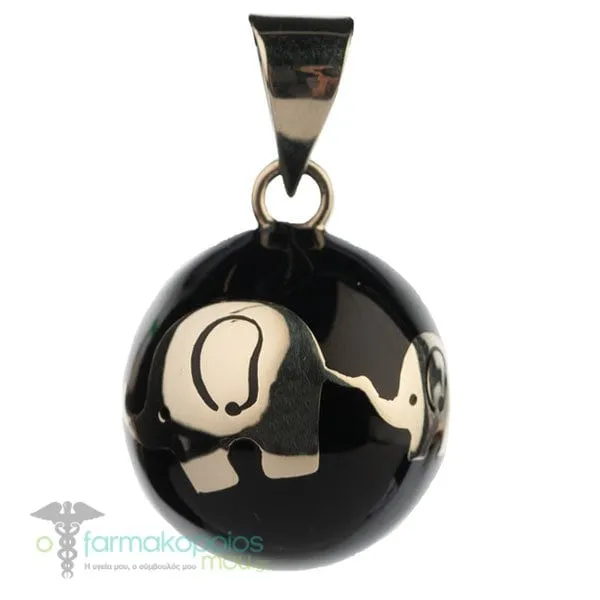 Bola Pregnancy Necklace Black with Silver Elephant, 1pc
