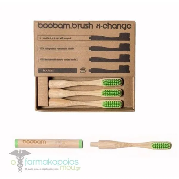 Boobam Brush X-Change Medium Adult Toothbrush 1 Handle & 4 Heads, 1set - Πρασινο