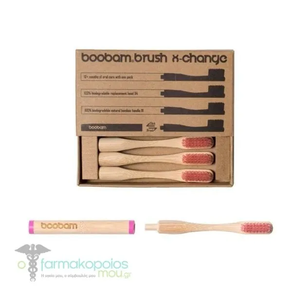 Boobam Brush X-Change Soft Adult Toothbrush 1 Handle & 4 Heads, 1set - Ρόζ