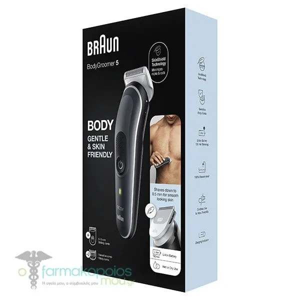 Braun BG5340 Body Groomer 5 Gentle & Skin Friendly 3-11mm Sliding Comb and 1 Body Comb and 1 Sensitive Comb, 1τεμ
