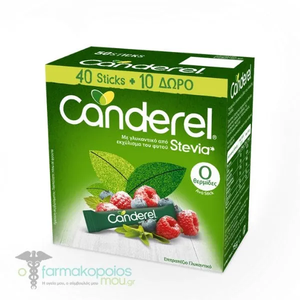Canderel Stevia Sticks Γλυκαντικά Στικς με Εκχύλισμα Στέβια, 40τεμ + 10 Δώρο
