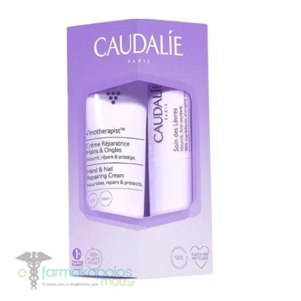Caudalie Lip & Hand Duo Promo with Vinotherapist Hand & Nail Repairing Cream, 30ml & Lip Conditioner, 4.5gr, 1set