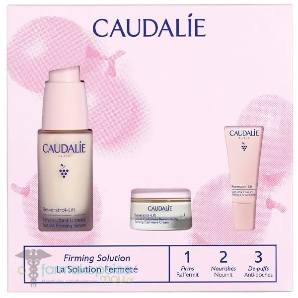 Caudalie Resveratrol Lift Firming Gift Set with Instant Firming Serum, 30ml, Cashmere Cream, 15ml & Eye Gel Cream, 5ml, 1set