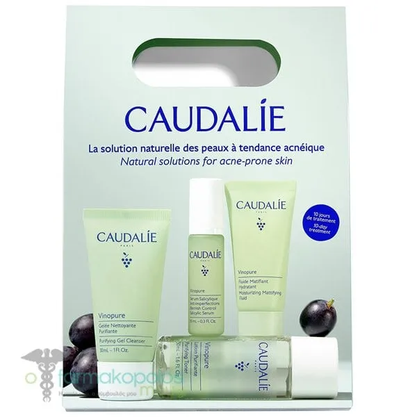 Caudalie Vinopure Starter Kit κατά των Ατελειών με Vinopure Purifying Gel Cleanser Καθαριστικό Προσώπου, 30ml, Toner, 50ml, Blemish Control Salicylic Serum Ορός Προσώπου, 30ml & Moisturizing Mattifying Fluid Ενυδατική Κρέμα, 15ml, 1σετ