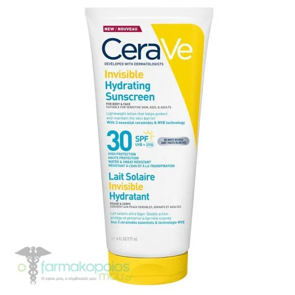 CeraVe Invisible Hydrating Sunscreen Αντηλιακό για Πρόσωπο &amp; Σώμα SPF30, 177ml