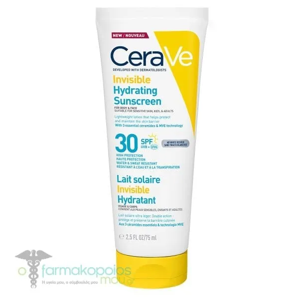 CeraVe Invisible Hydrating Sunscreen Αντηλιακό για Πρόσωπο &amp; Σώμα SPF30, 75ml