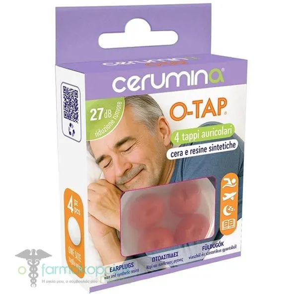 Cerumina O-Tap Επαναχρησιμοποιούμενες Ωτοασπίδες με Κερί &amp; Συνθετικές Ρητίνες, 4τεμ