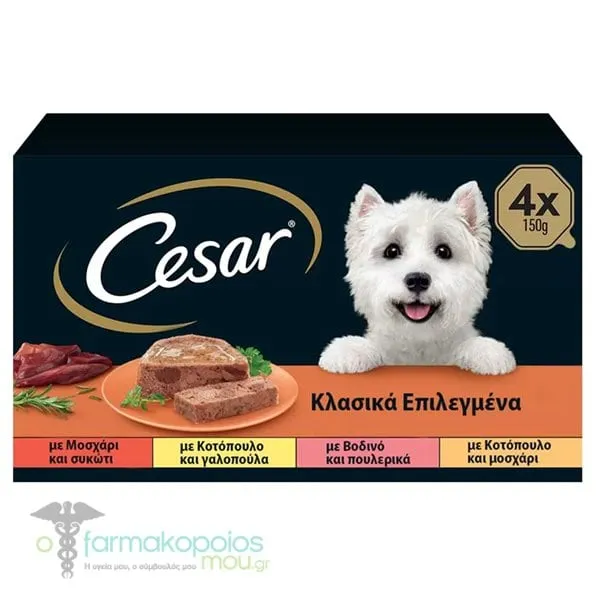 Cesar Wet Food Classics Selected with Veal & Liver / Chicken & Turkey / Beef & Poultry / Chicken & Veal for Small Dogs in Tray, 4x150gr
