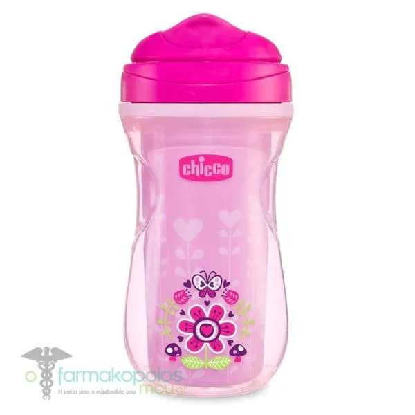 Chicco Active Cup Insulated Bottle 14m+, 266ml - Ροζ-Καρδιές