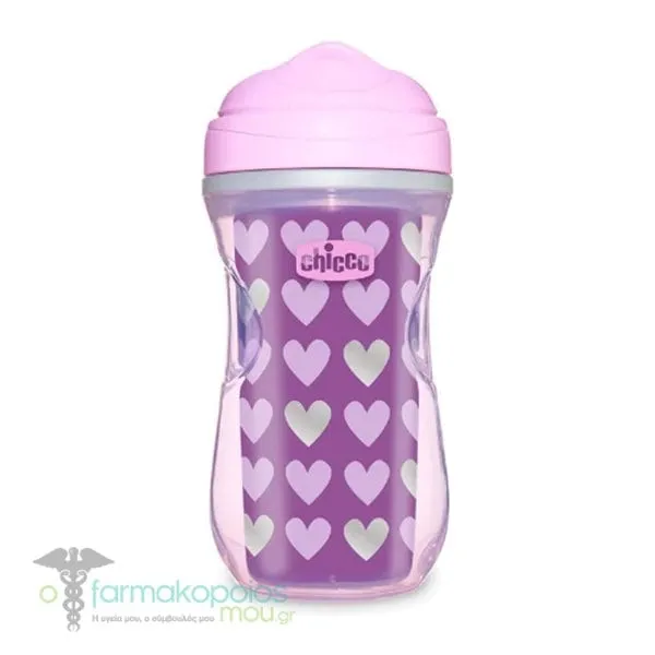 Chicco Active Cup Insulated Bottle 14m+, 266ml - Μωβ-Καρδιές