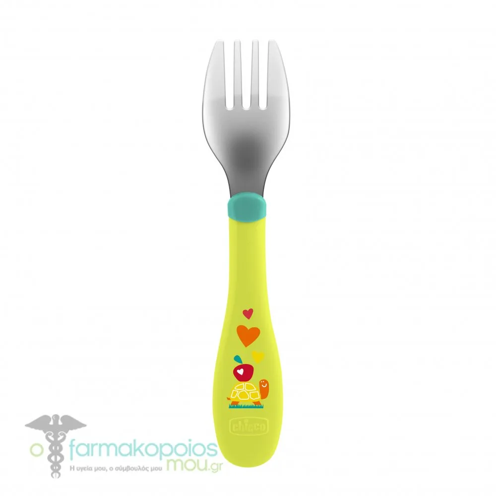 Chicco Metal Cutlery Fork Spoon 18m+, 2pcs - Πρασινο