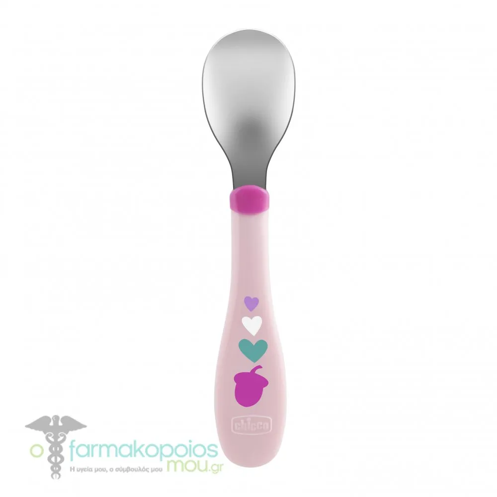 Chicco Metal Cutlery Fork Spoon 18m+, 2pcs - Ρόζ