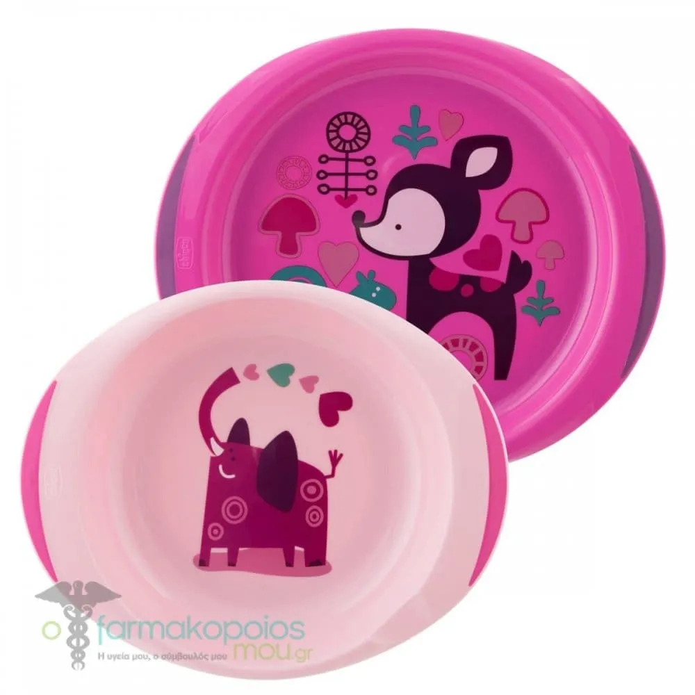 Chicco Baby's Dish Set 12m+, 2pcs - Ρόζ