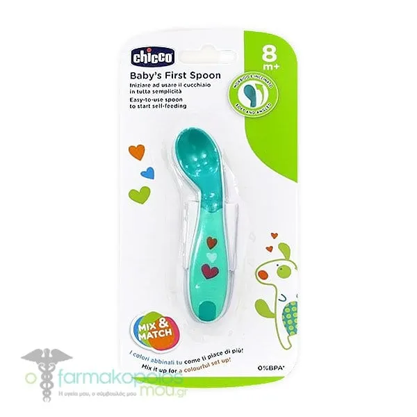 Chicco Baby's First Spoon 8m+ (16100-30), 1pc - Τιρκουάζ