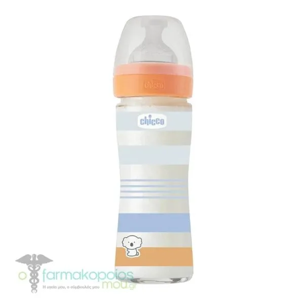 Chicco Well Being Baby Bottle Anti-Colic System Glass 0m+, 240ml - Γαλάζιο
