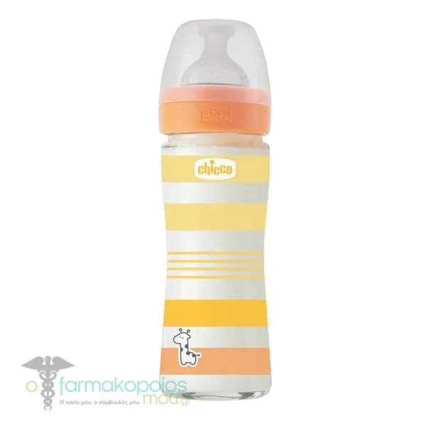 Chicco Well Being Baby Bottle Anti-Colic System Glass 0m+, 240ml - Κίτρινο