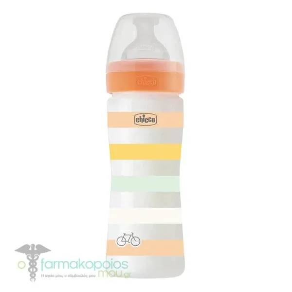 Chicco Well Being Baby Bottle Anti-Colic System Plastic 2m+, 250ml - Πορτοκάλι