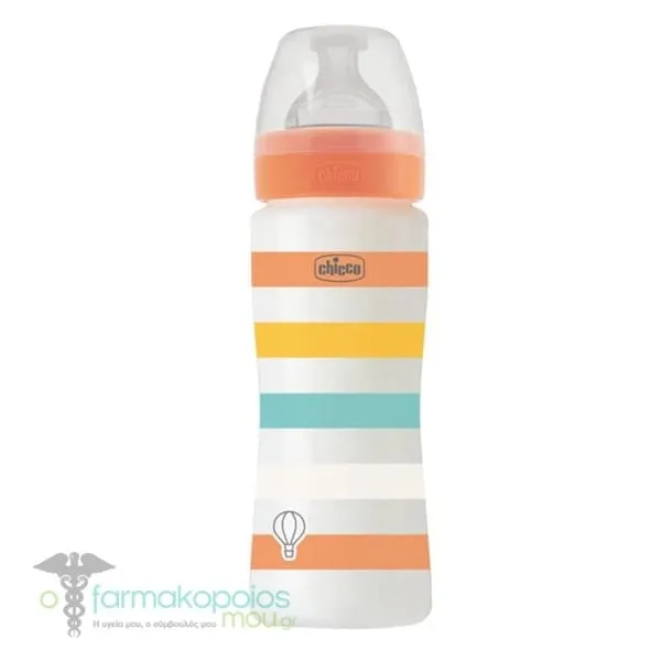 Chicco Well Being Baby Bottle Anti-Colic System Plastic 4m+, 330ml - Πορτοκάλι