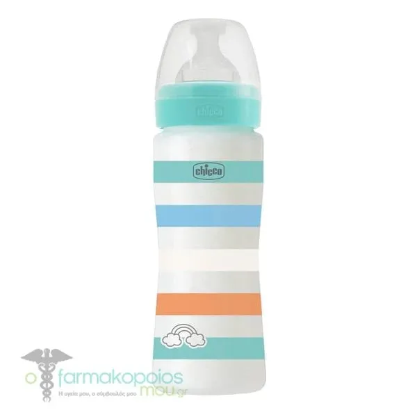 Chicco Well Being Baby Bottle Anti-Colic System Plastic 4m+, 330ml - Γαλάζιο