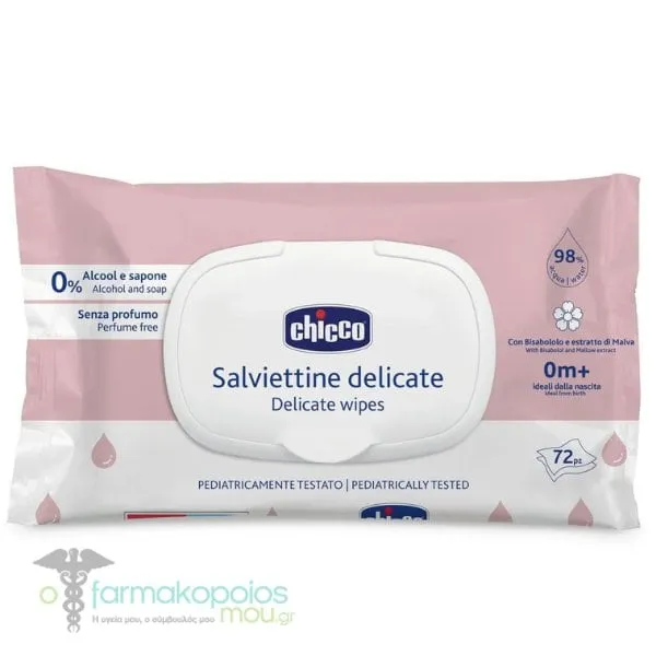 Chicco Delicate Baby Wipes Without Fragrance, Alcohol & Soap 0m+, 72pcs