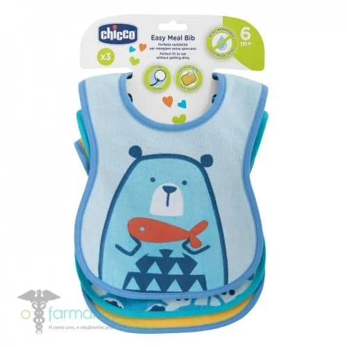 Chicco Easy Meal Bib 6m+ Light Blue, 3pc