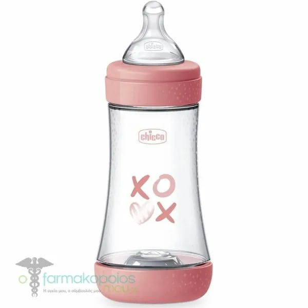 Chicco Πλαστικό Μπιμπερό Intui-Flow System κατά των Κολικών 2m+, 240ml - Ροζ-Διάφανο Καρδούλα