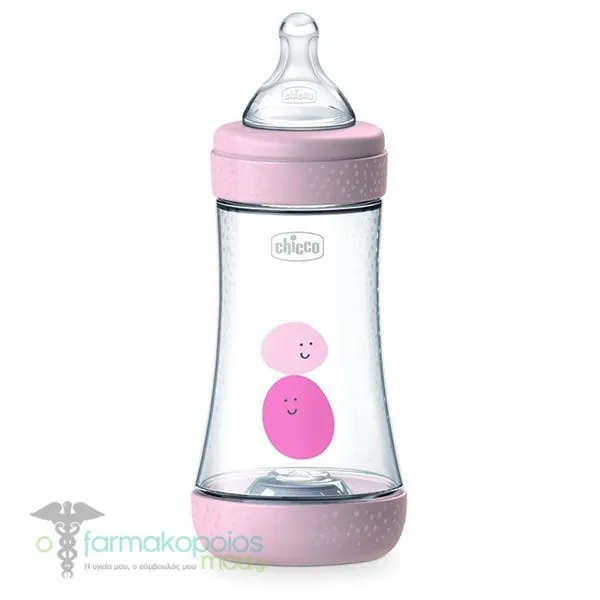 Chicco Perfect 5 Anti-Colic Plastic Bottle Medium Flow 2m+, 240ml - Ρόζ