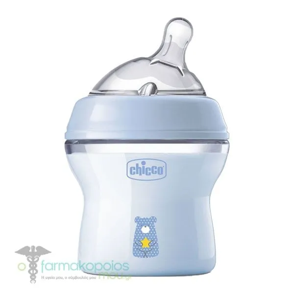 Chicco Μπιμπερό Πλαστικό Natural Feeling με Θηλή Σιλικόνης 0m+, 150ml - Σιέλ-Αρκουδάκι