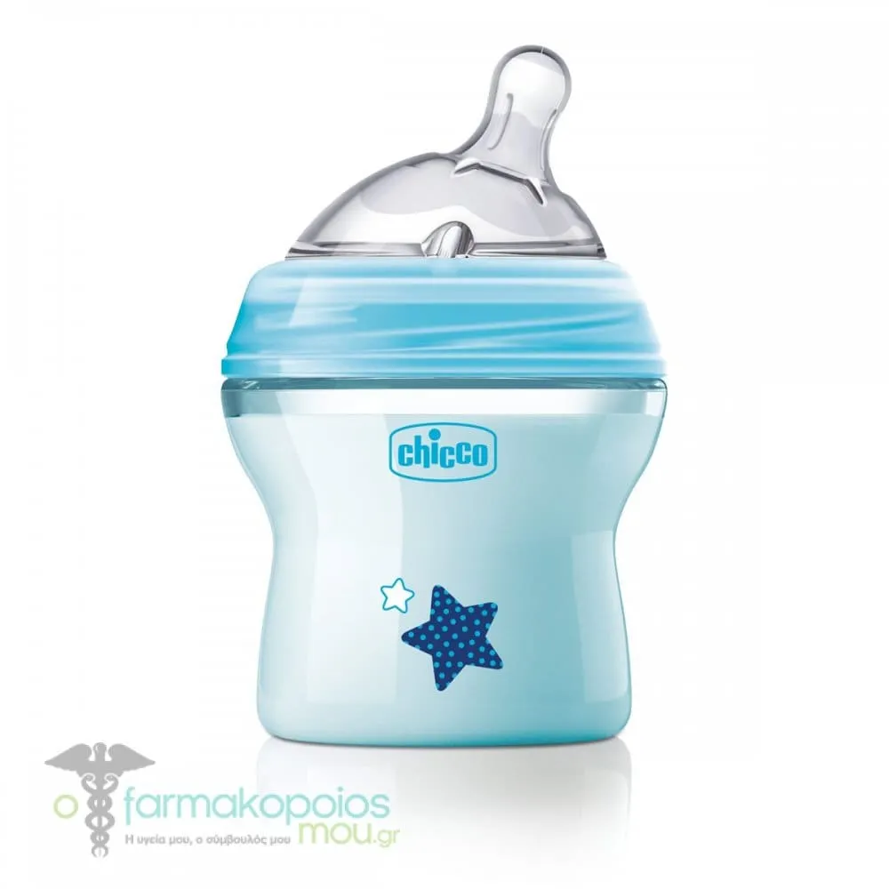 Chicco Natural Feeling Light Blue Plastic Baby Bottle Normal Flow Silicone Nipple 0m+, 150ml
