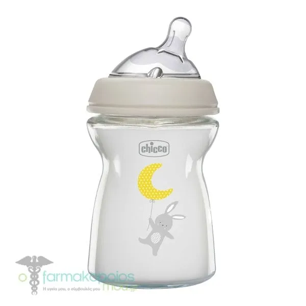 Chicco Natural Feeling Glass Baby Bottle Silicone Teat 0m+, 250ml