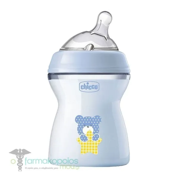 Chicco Natural Feeling Plastic Baby Bottle Silicone Teat 2m+, 250ml - Σιέλ-Αρκουδάκι