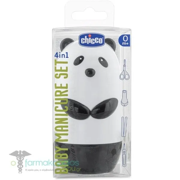 Chicco Baby Manicure Set with Scissors, 1pc, Nail Clippers, 1pc, Tweezers, 1pc, Nail Files, 2pcs & Panda Case, 1pc, 1set