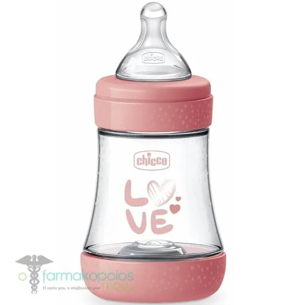 Chicco Perfect 5 Plastic Anti-Colic Bottle with Silicone Nipple for 0+ months, 150ml - Ρόζ