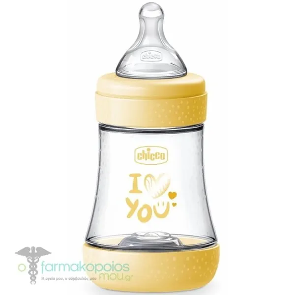 Chicco Perfect 5 Plastic Anti-Colic Bottle with Silicone Nipple for 0+ months, 150ml - Κίτρινο