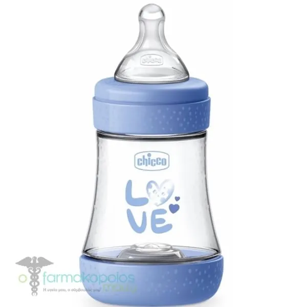 Chicco Perfect 5 Plastic Anti-Colic Bottle with Silicone Nipple for 0+ months, 150ml - Σιέλ