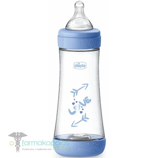 Chicco Perfect 5 Plastic Anti-Colic Bottle with Silicone teat for >4+ months, 300ml - Σιέλ