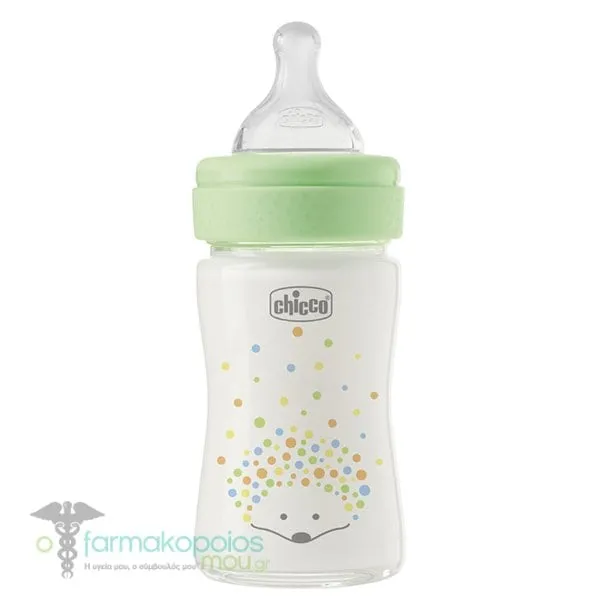 Chicco Perfect Easy Γυάλινο Μπιμπερό Κατά των Κολικών Σκαντζοχοιράκι για 0m+, 150ml - Πρασινο