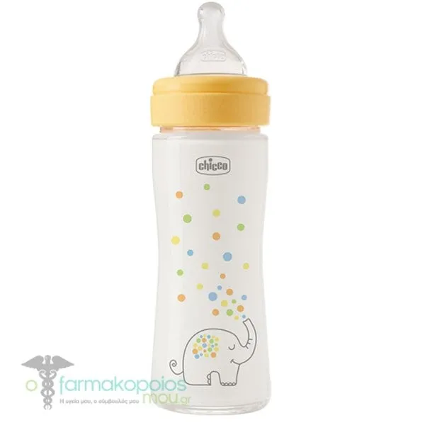 Chicco Perfect Easy Γυάλινο Μπιμπερό Κατά των Κολικών Ελεφαντάκι για 0m+, 240ml